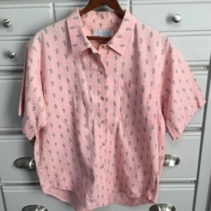 Ladies Vintage 90s SEGRETS Cactus Allover Print Button Down Top size M